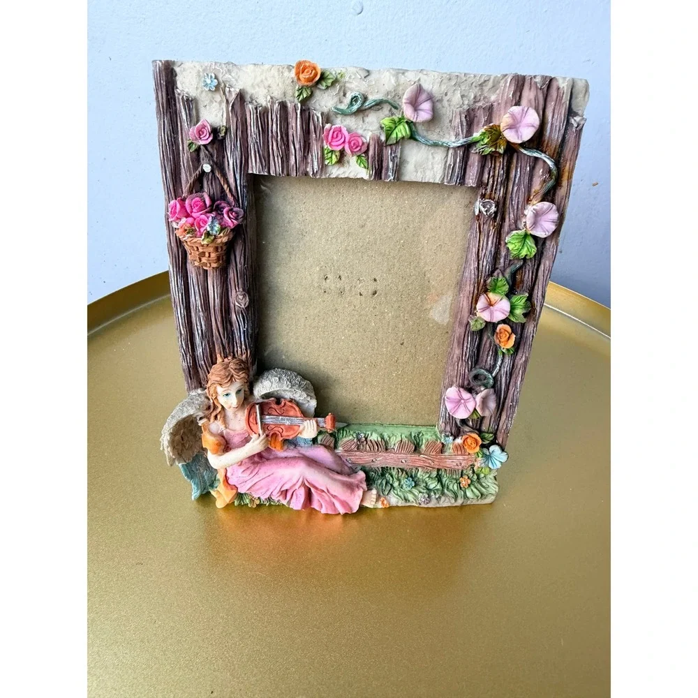 Fairy Angel Violinist Resin Picture Frame 3.5x5 Whimsical Cottagecore Decor